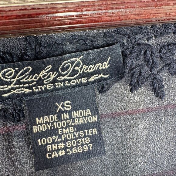 Lucky Brand Embroidered Sheer Chiffon Tee Shirt Navy Blue XS - Picture 9 of 11